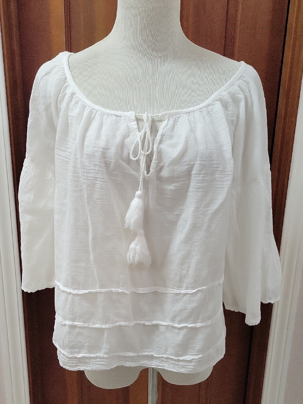 lola White Gauze Tie-Front Peasant Blouse
